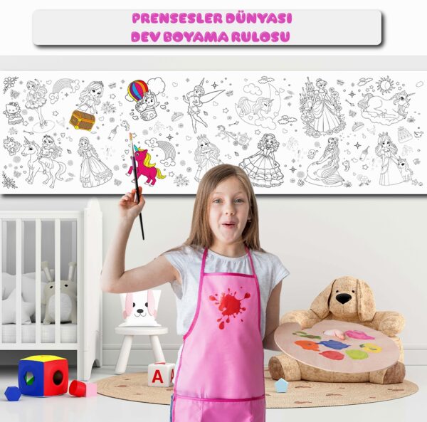 DEV BOYAMA RULOSU PRENSESLER DÜNYASI + 1 ADET 12'Lİ KURU KALEM BOYA SETİ - Görsel 6