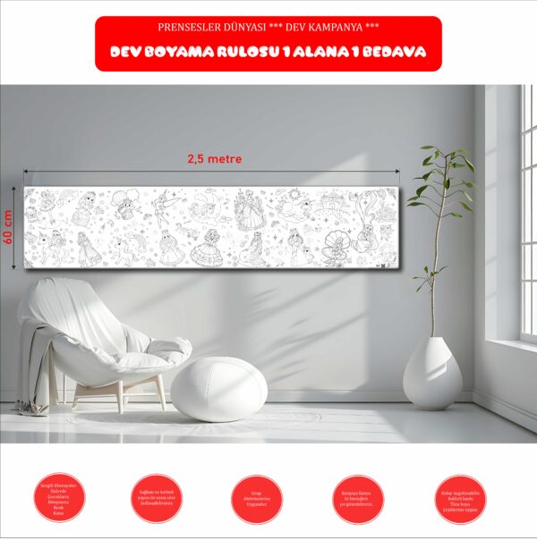 DEV BOYAMA RULOSU PRENSESLER DÜNYASI + 1 ADET 12'Lİ KURU KALEM BOYA SETİ - Görsel 5
