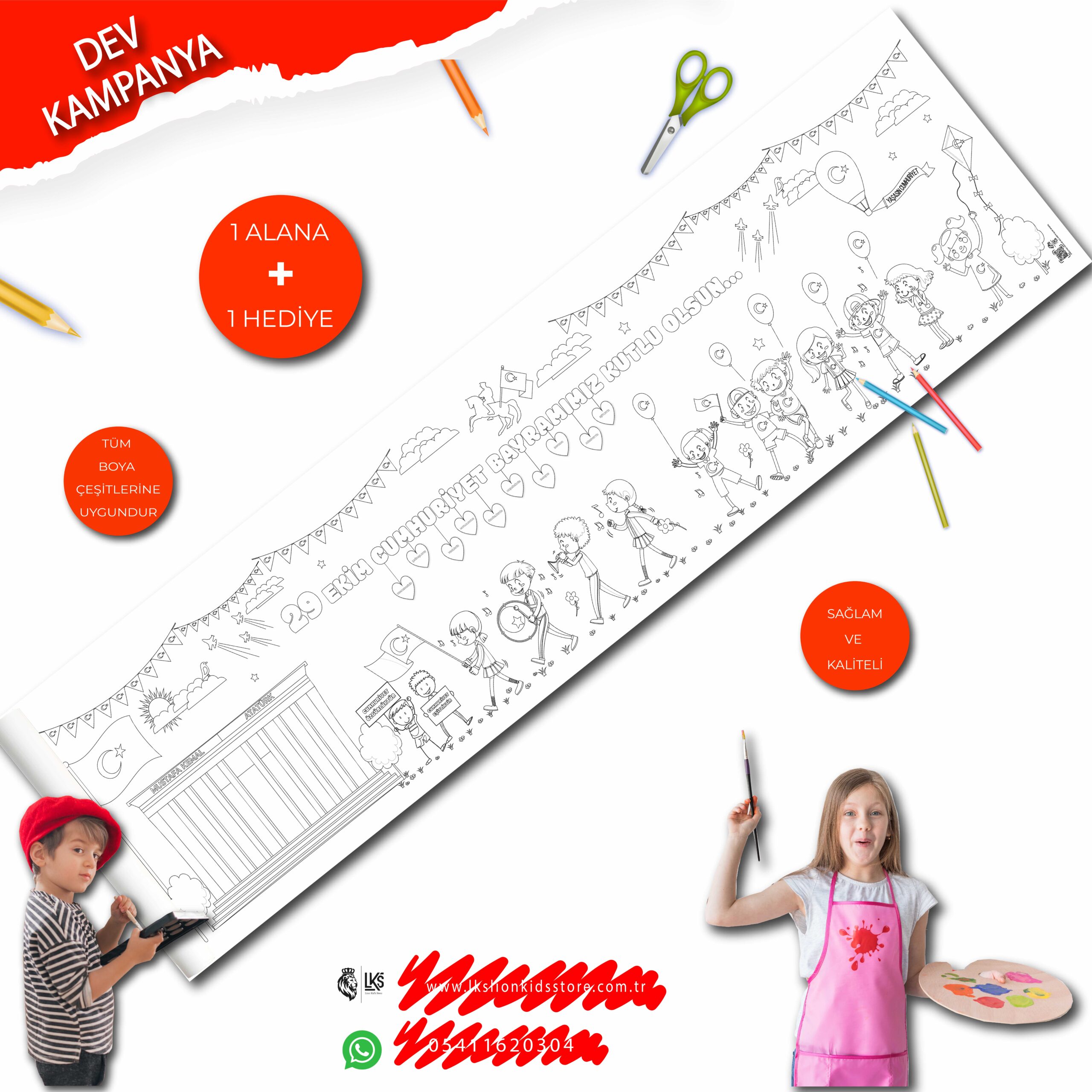 DEV BOYAMA RULOSU 29 EKİM CUMHURİYET BAYRAMIMIZ KUTLU OLSUN +  TAŞIMA ÇANTASI - Görsel 5