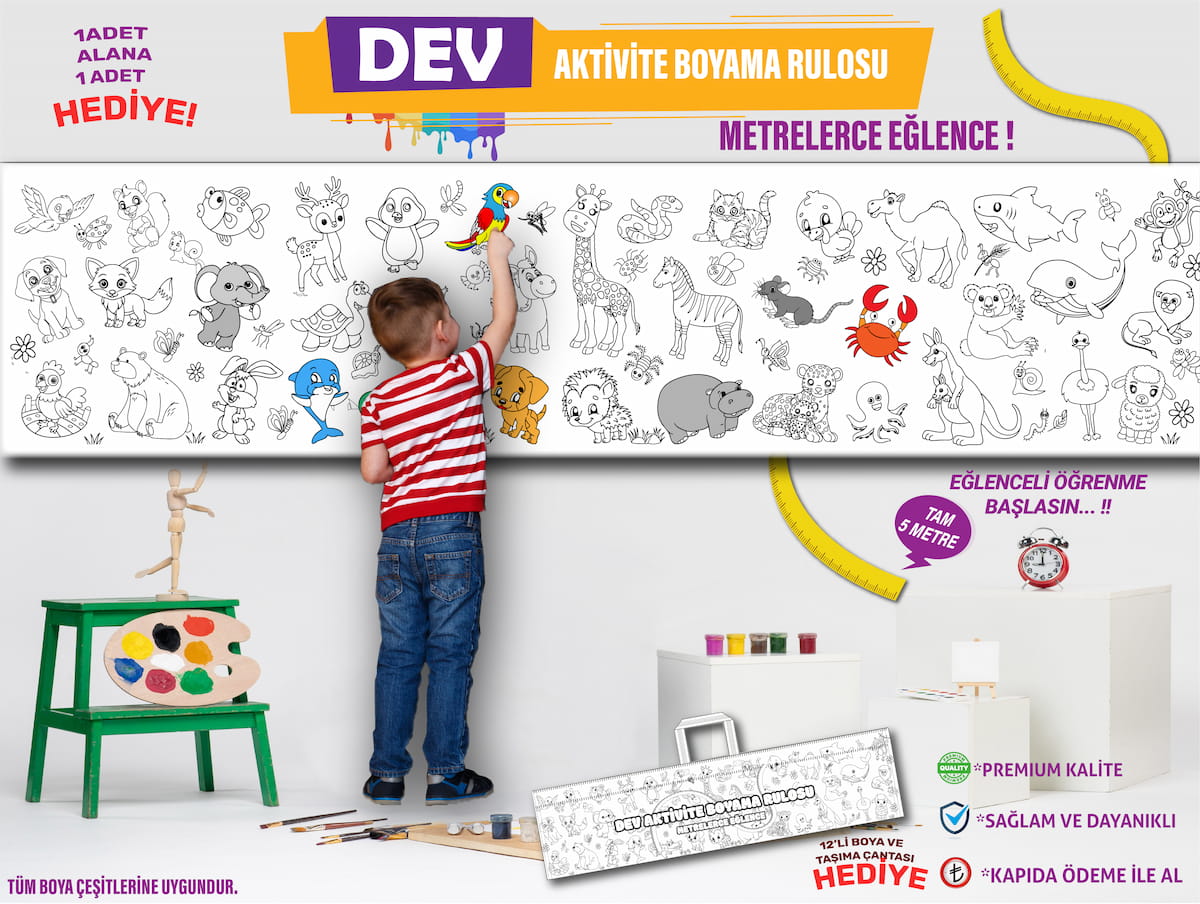 1 ALANA 5 METRE + 1 HEDİYE 5 METRE TOPLAM:10 METRE + 1 ADET TAŞIMA ÇANTASI + 1 ADET 12'Lİ BOYA (FİYAT:EFT İLE 450TL /  KAPIDA ÖDEMELİ 500TL)